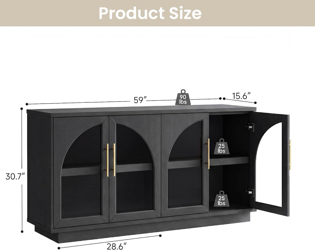 Black Grey Arched Glass Sideboard