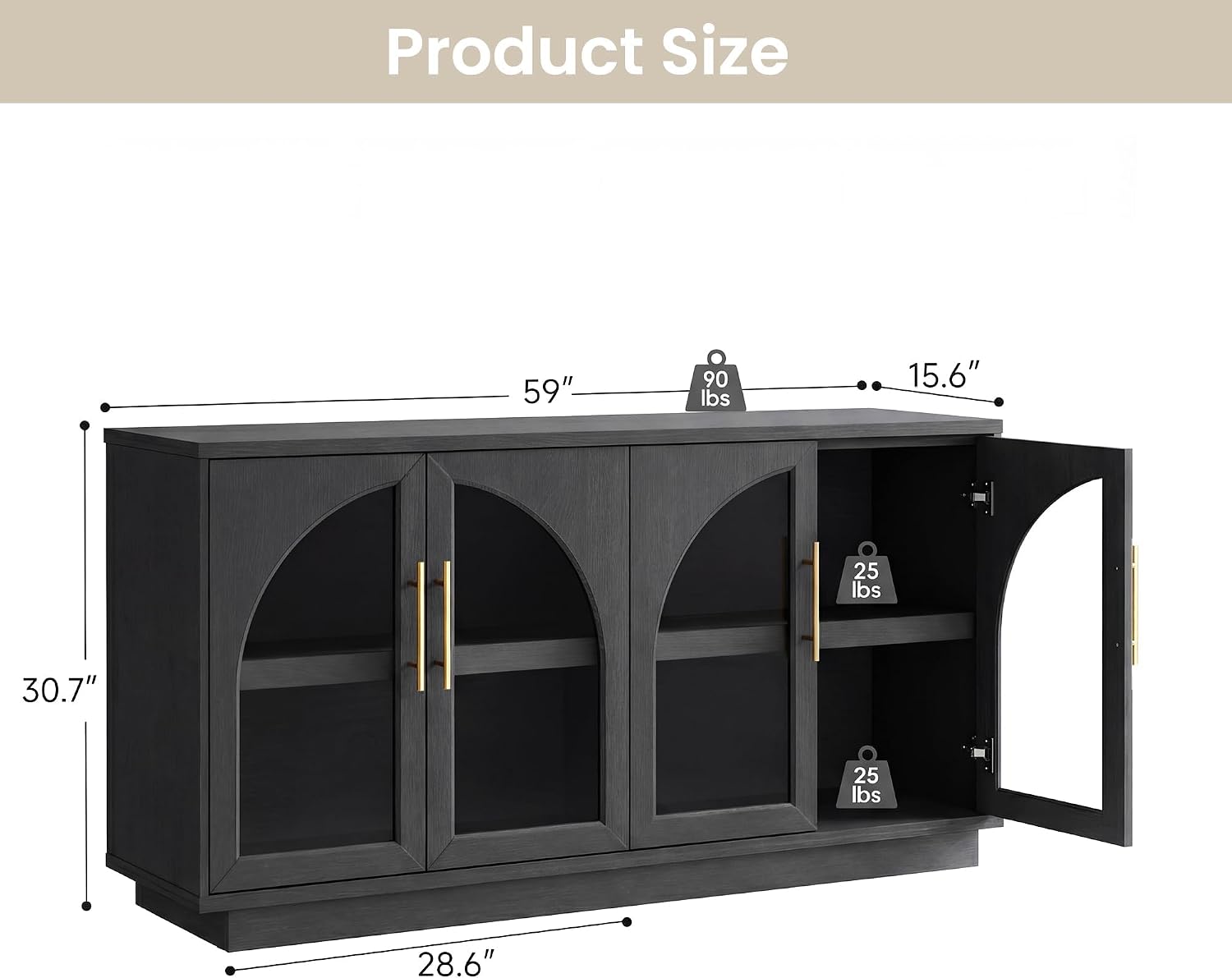 Black Grey Arched Glass Sideboard