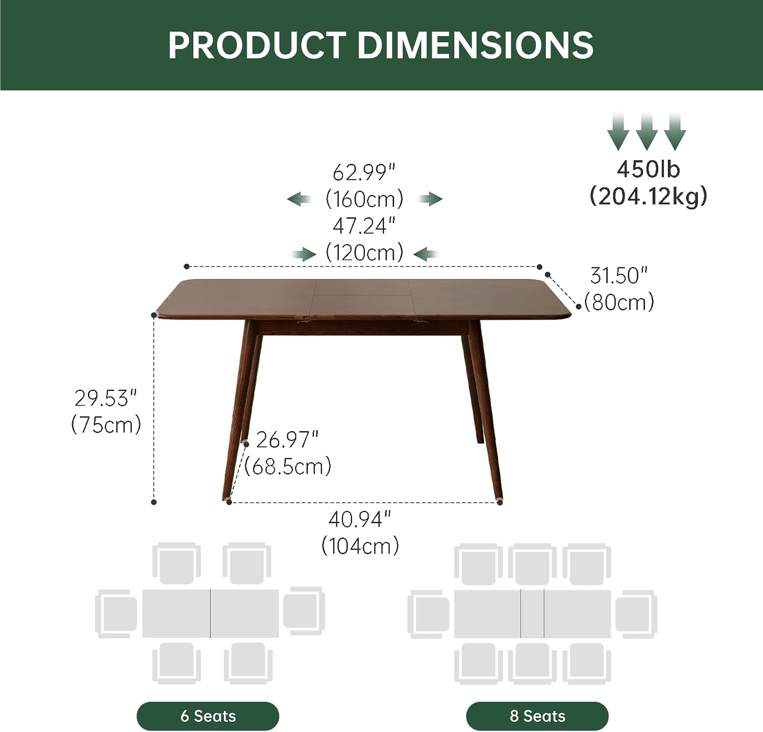 Walnut Oak Extendable Dining Table Set with 4 Cushion Chairs