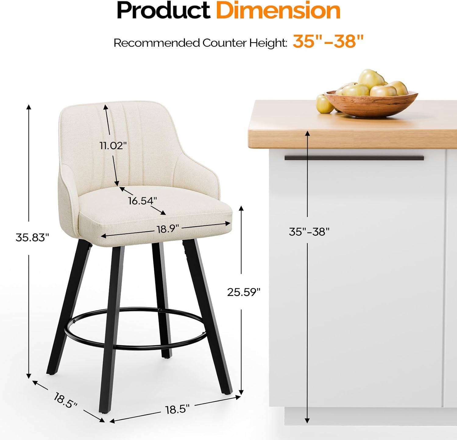 Beige Linen Wood Swivel Bar Stools Set of 2