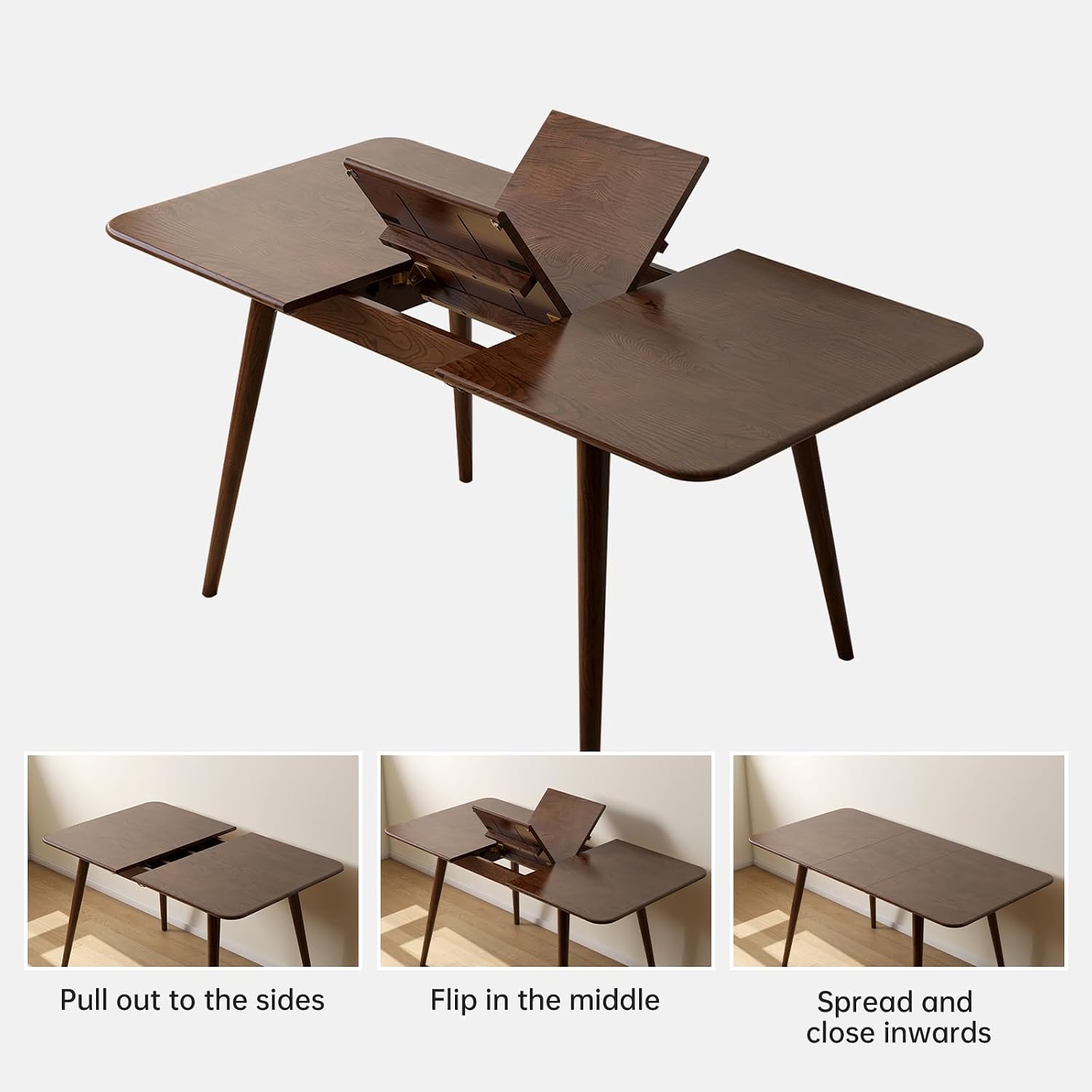 Walnut Oak Extendable Dining Table Set with 4 Cushioned Chairs