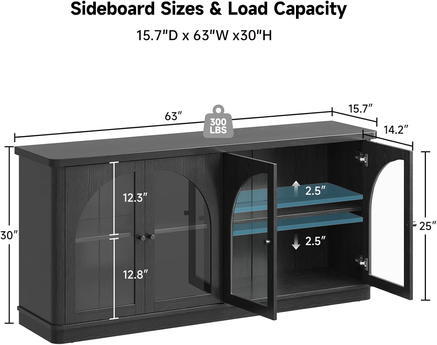 Black Arched Glass Door Modern Sideboard Cabinet