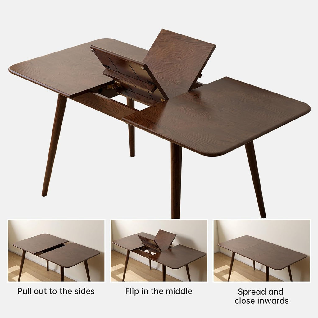 Walnut Oak Extendable Dining Table Set with 4 Cushion Chairs