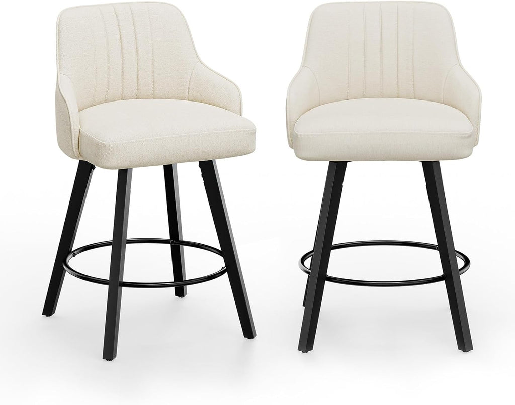 Beige Linen Wood Swivel Bar Stools Set of 2