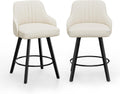 Beige Linen Wood Swivel Bar Stools Set of 2