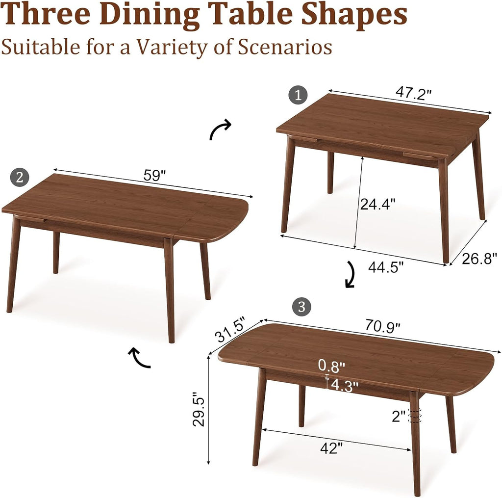 Walnut 3-in-1 Solid Wood Extendable Dining Table
