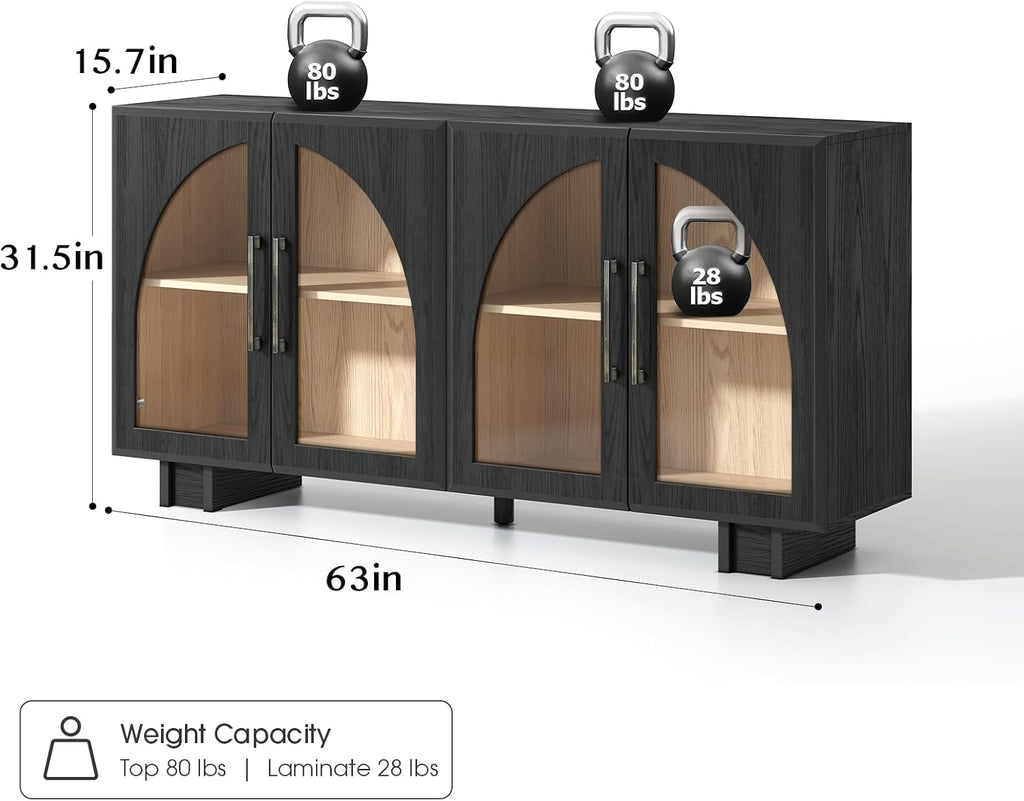 Black Modern Arched Glass Door Sideboard Cabinet
