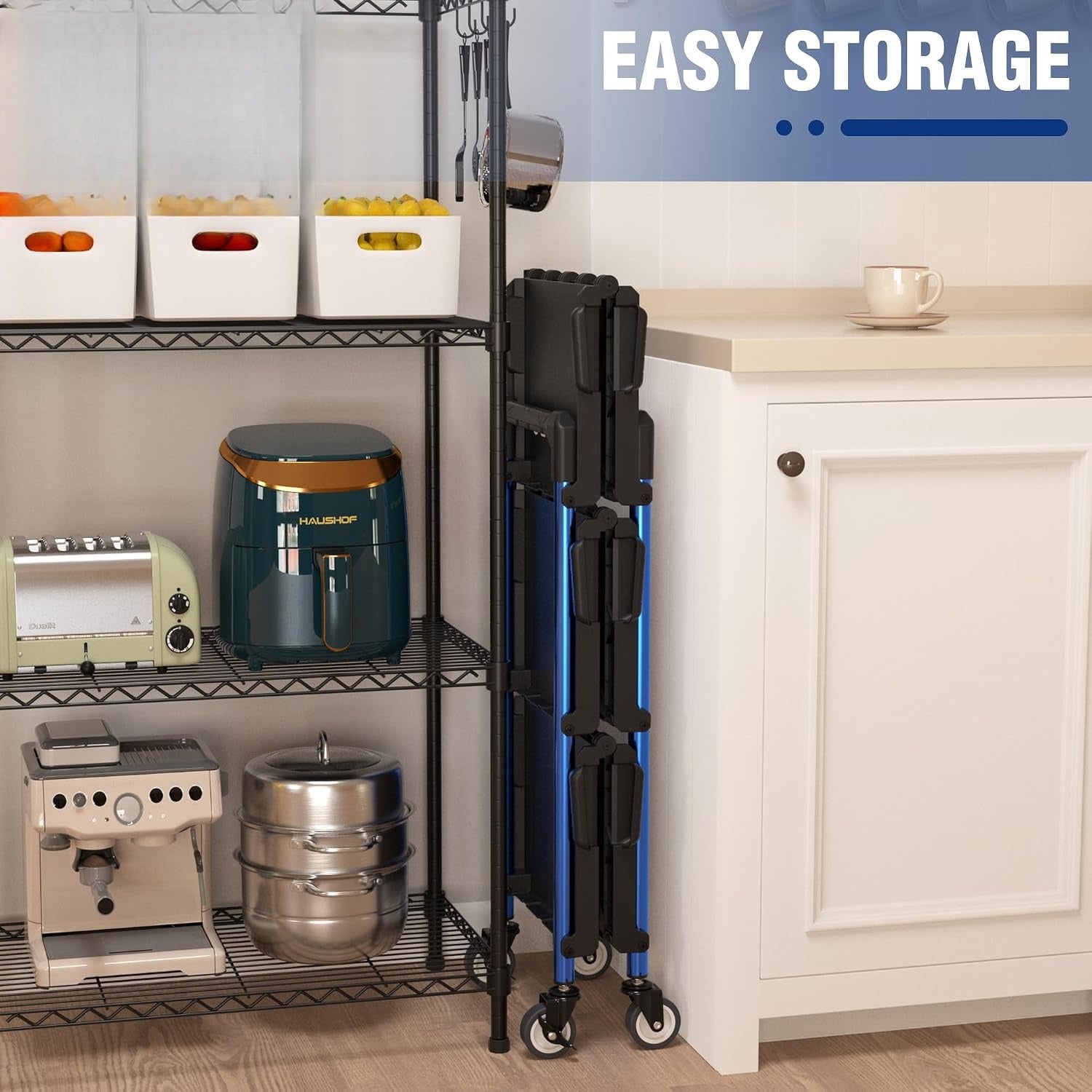 Foldable 3-Tier Rolling Service Cart