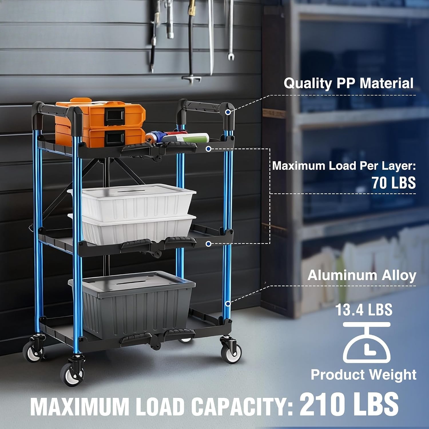 Foldable 3-Tier Rolling Service Cart