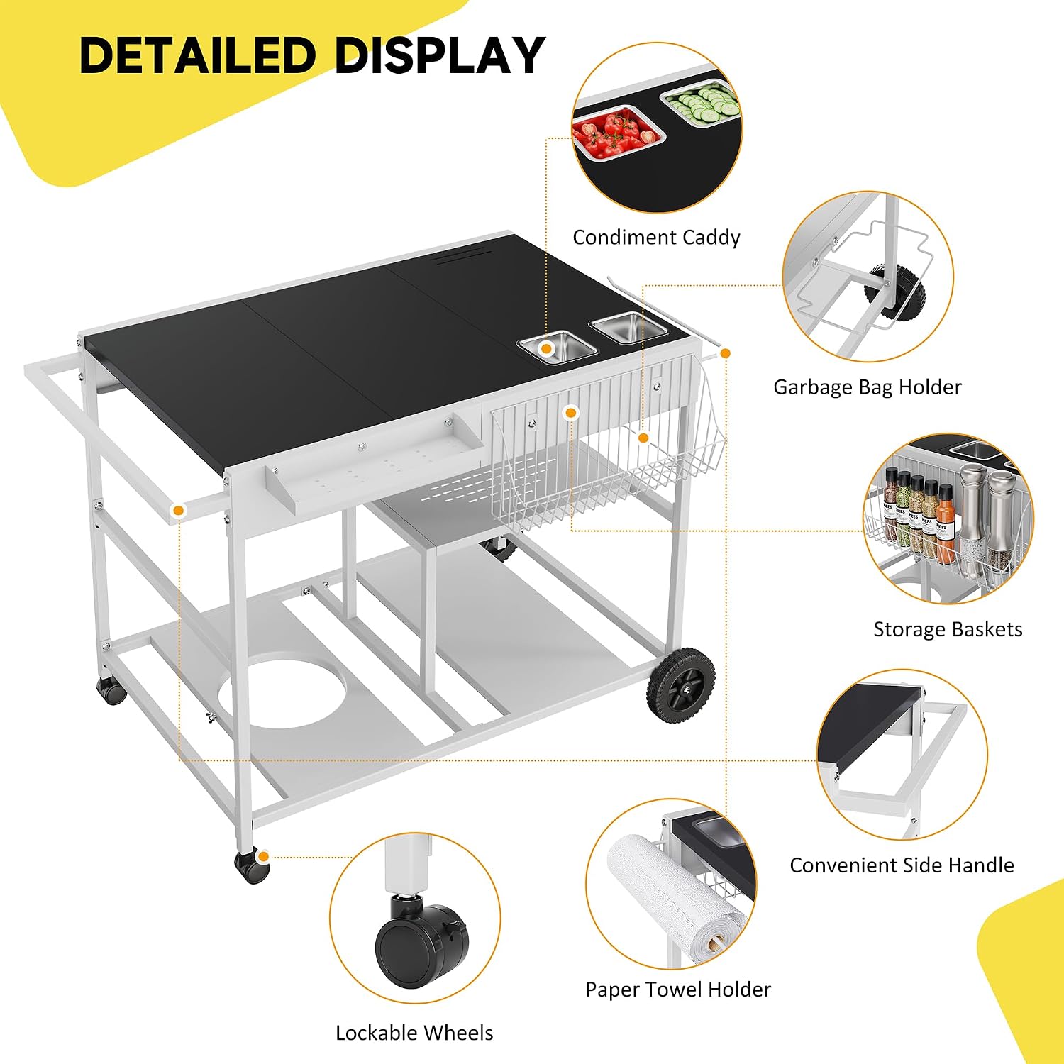 Rolling Black Countertop Kitchen Prep Cart