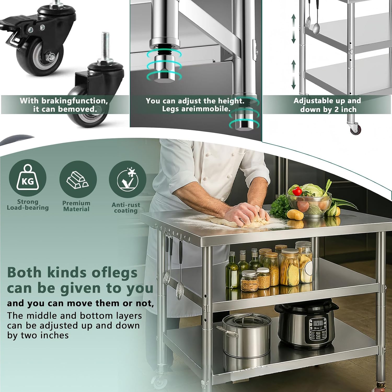 Rolling Multi-Tier Metal Commercial Work Table