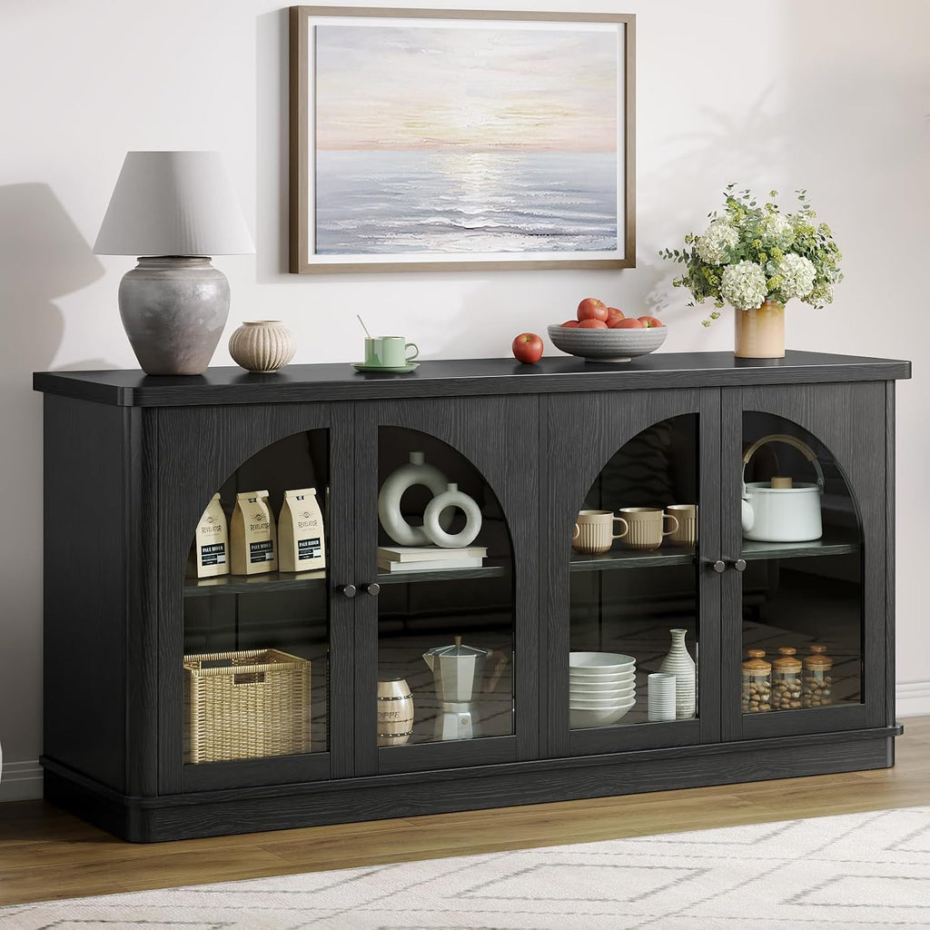 Black Arched Glass Door Modern Sideboard Cabinet