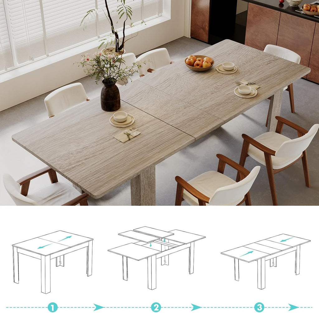Oak Rectangular Slide-Out Leaf Extendable Dining Table