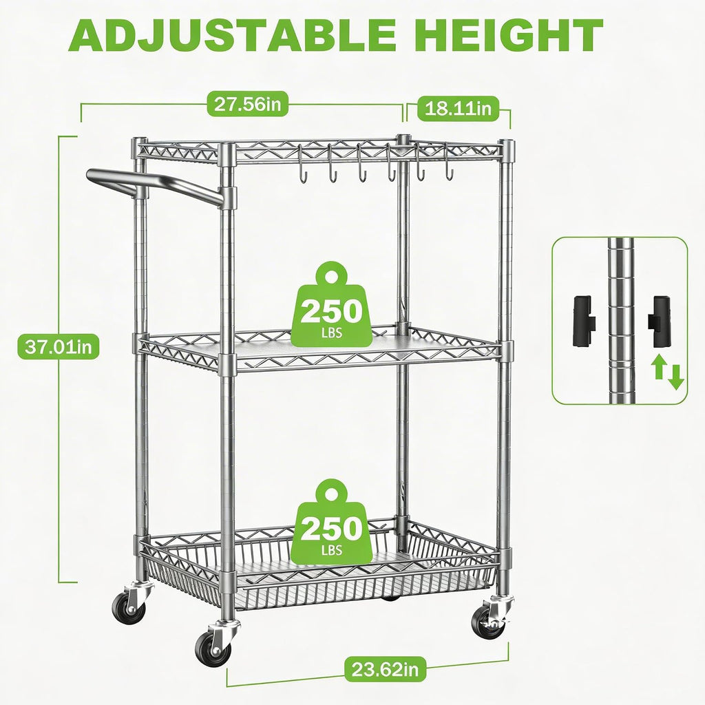 3-Tier Heavy-Duty Metal Rolling Utility CartWayfair