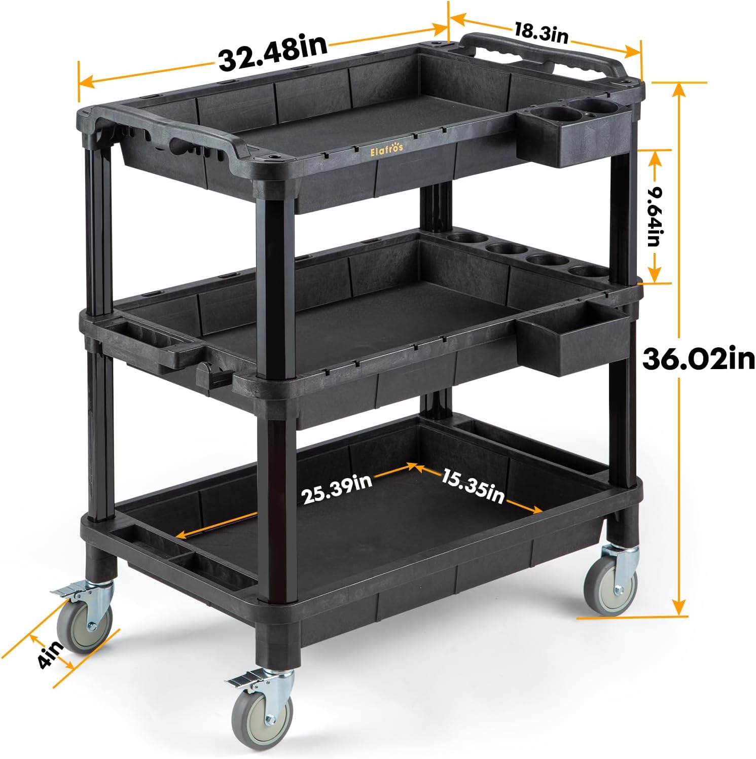 3-Tier Industrial Plastic Rolling Utility Cart