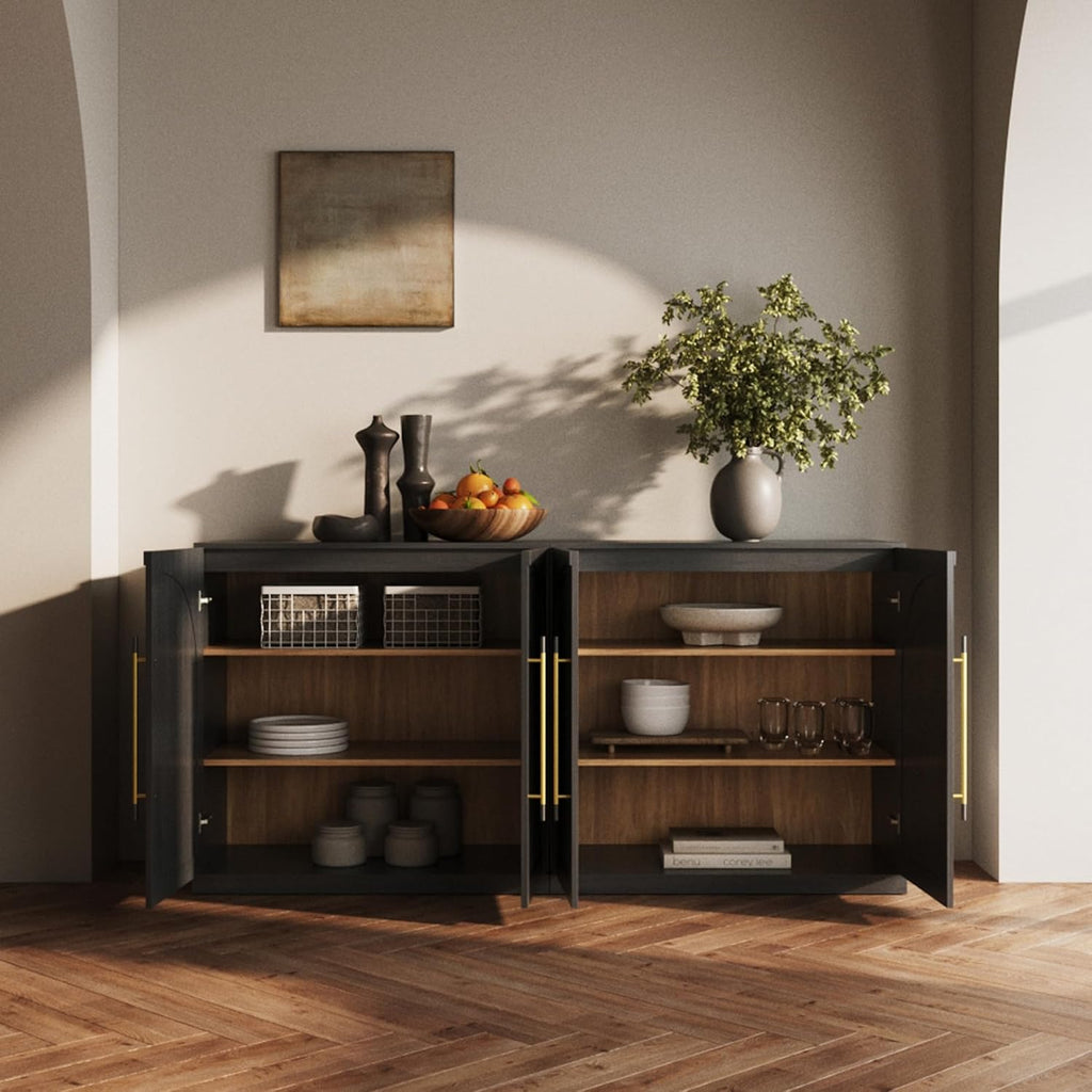 Ebony Arched Glass Door Sideboard Buffet Cabinet