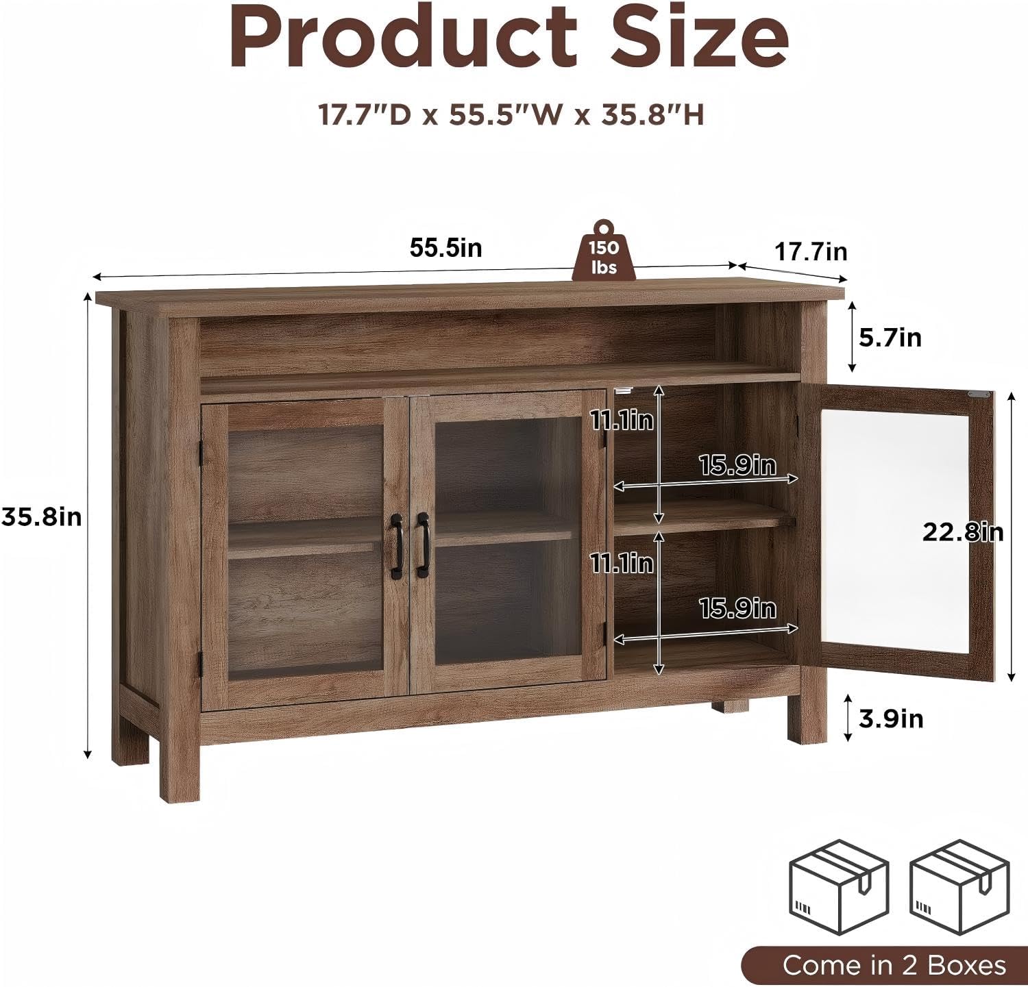 Modern Farmhouse Glass Door Storage Sideboard Cabinet