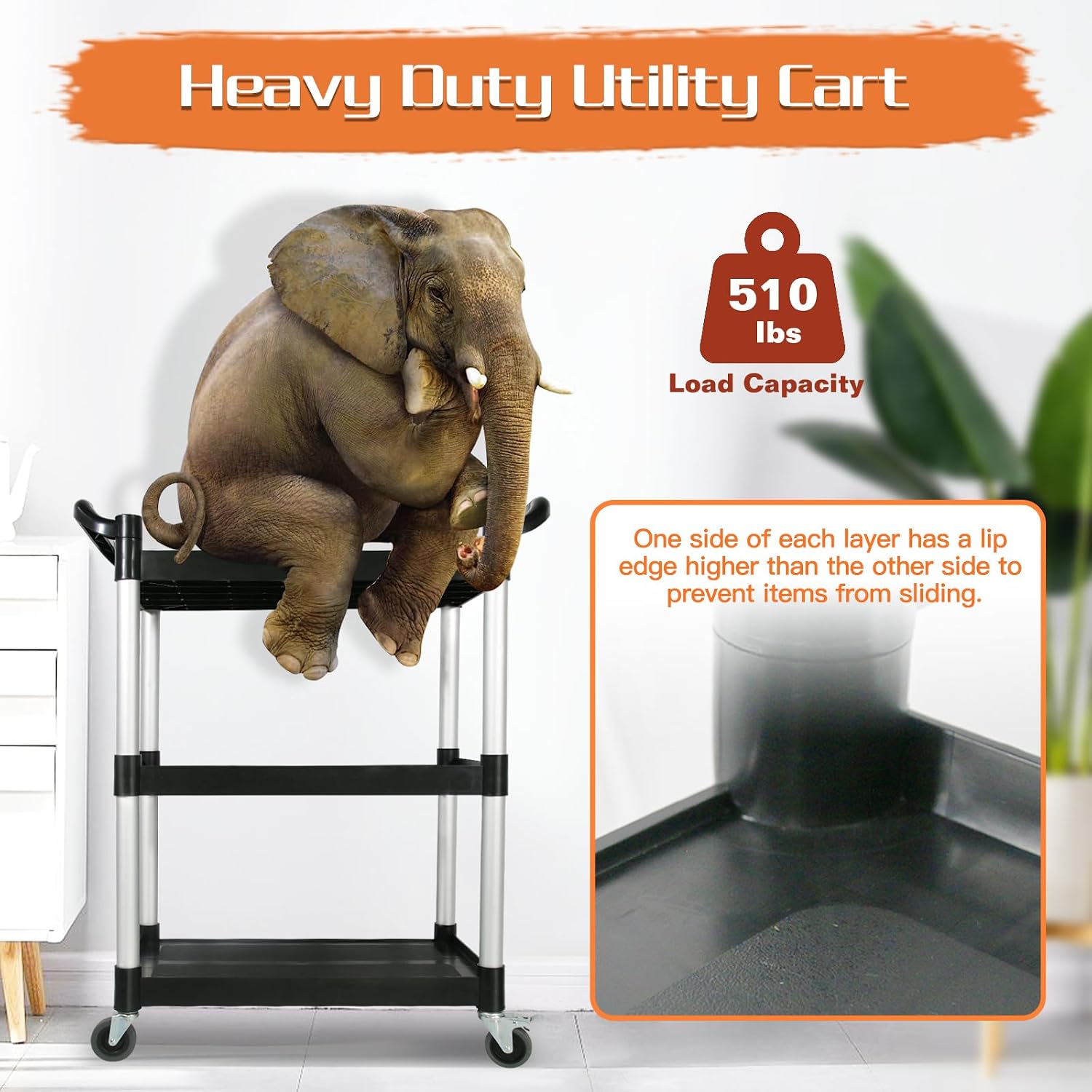 Black 3-Tier Heavy-Duty Service Cart