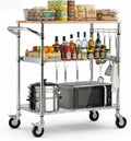 Wood Top 3-Tier Rolling Kitchen Cart