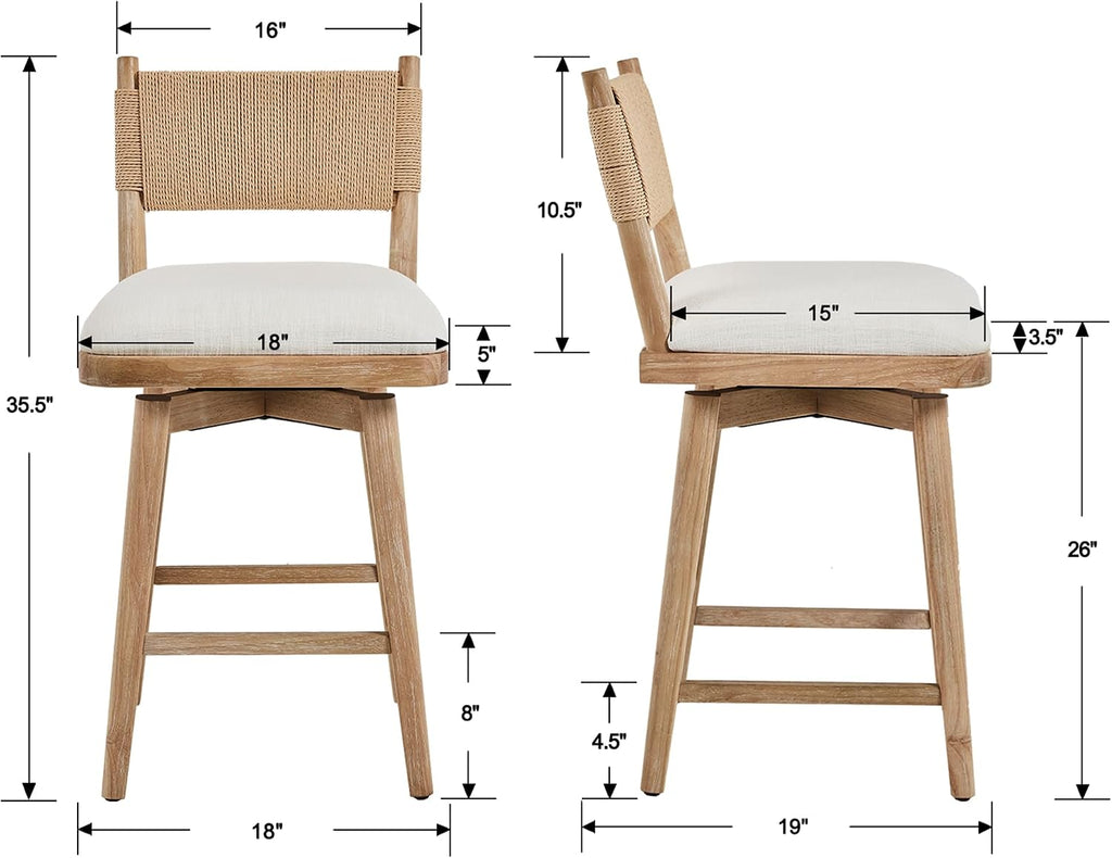 Beige Rope Swivel Stools Set 2