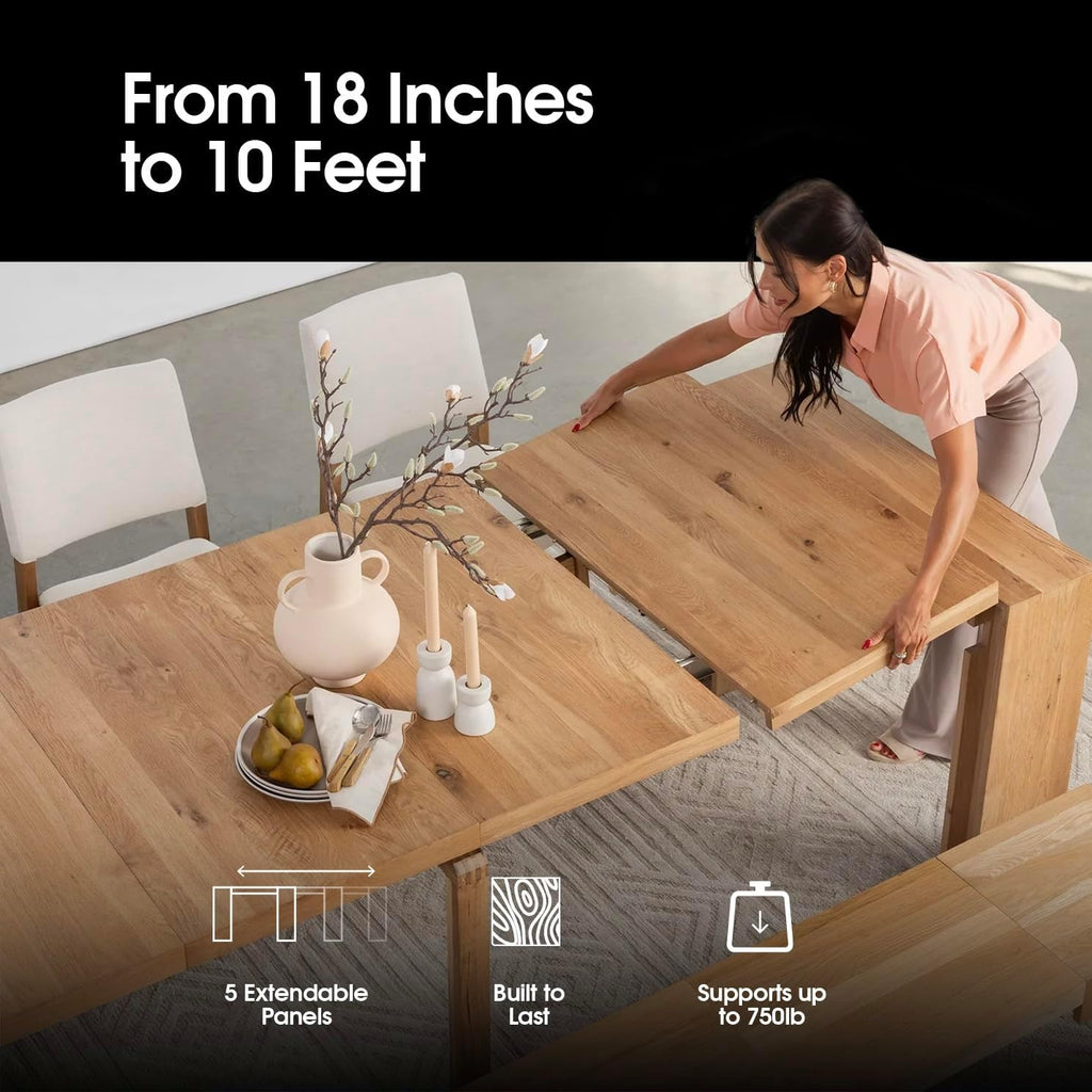 Oak Extendable Dining Table with 2 Benches