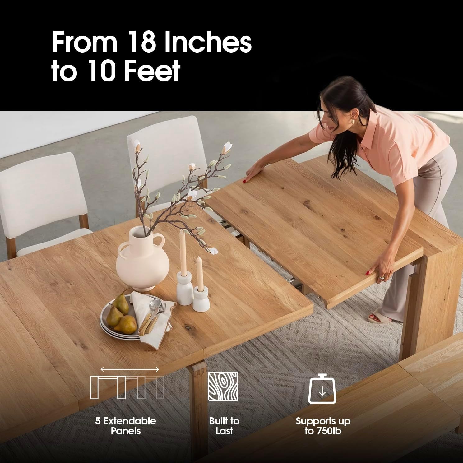 Oak Extendable Dining Table with 2 Benches