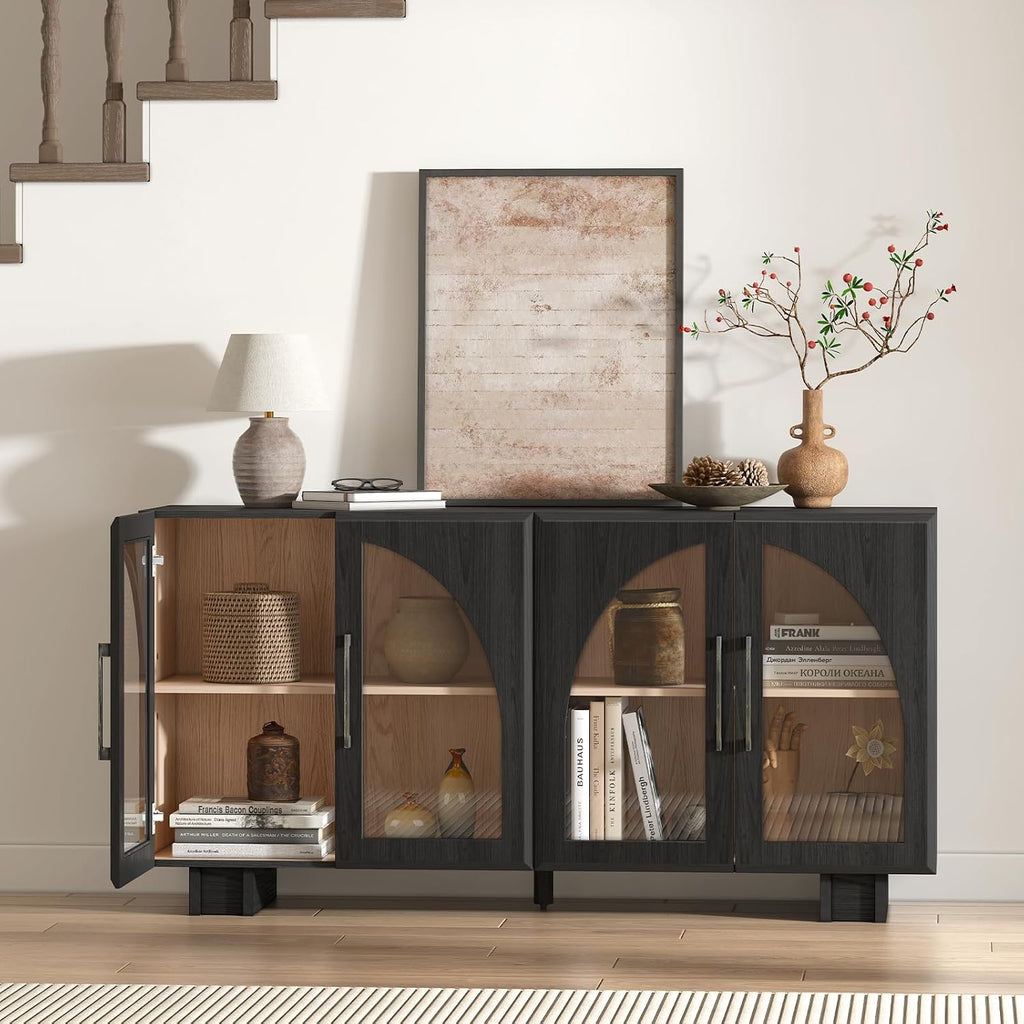 Black Modern Arched Glass Door Sideboard Cabinet
