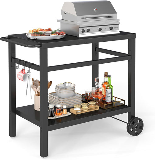 2-Tier Rolling Metal BBQ Prep Cart
