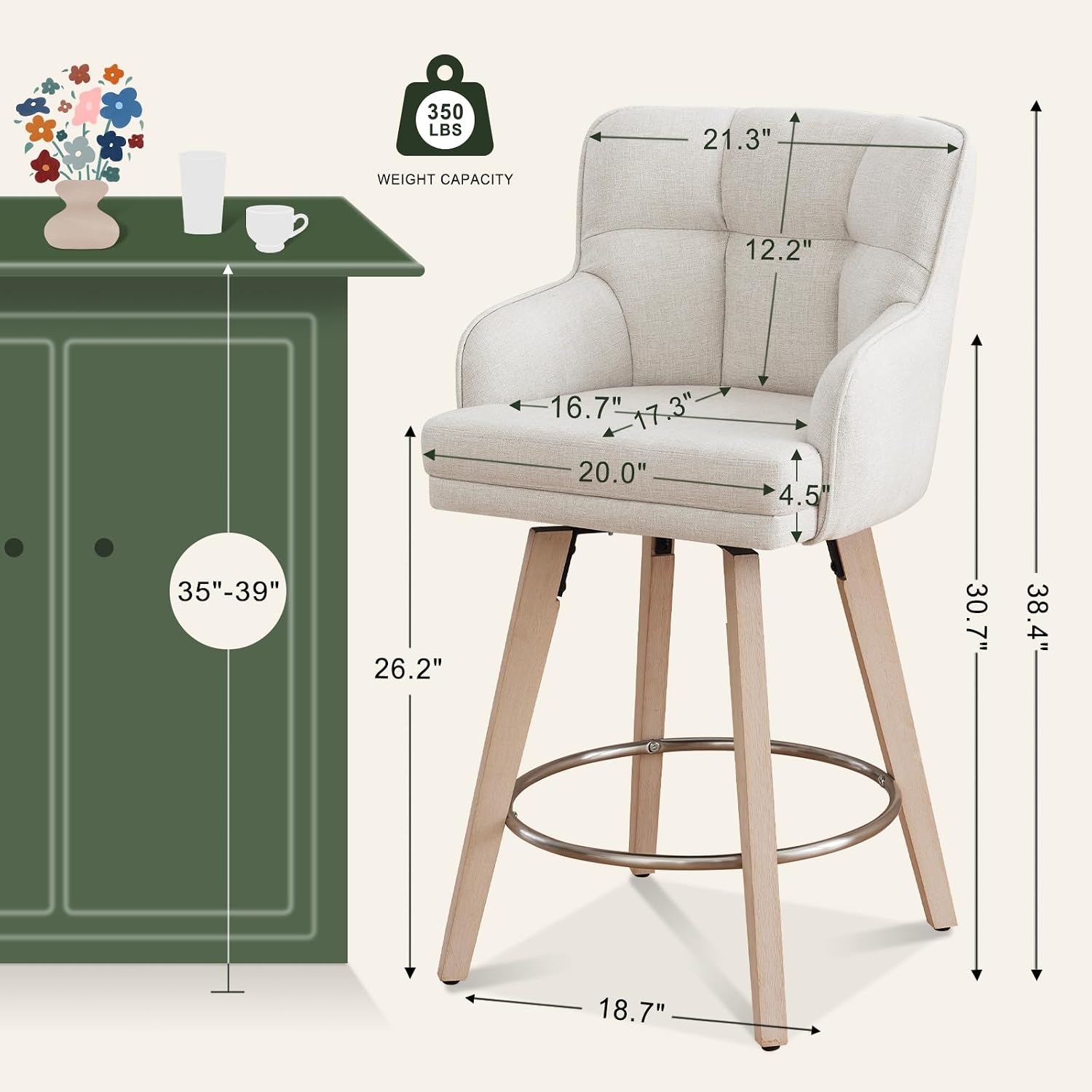 Beige Wood Swivel Bar Stools Set of 3