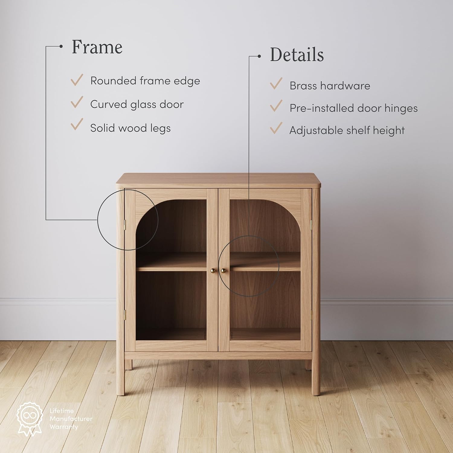 Raw Oak Modern Farmhouse Glass Door Sideboard