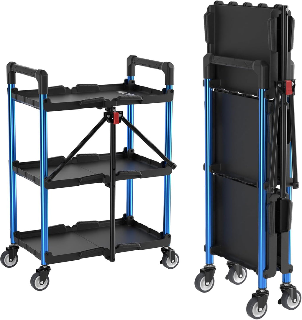 Foldable 3-Tier Rolling Service Cart