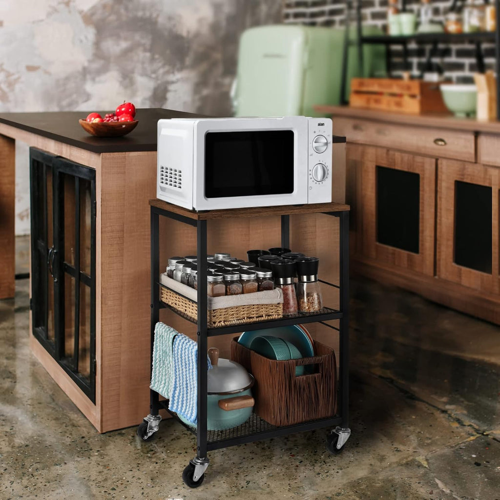 Brown 3-Tier Multifunctional Rolling Cart