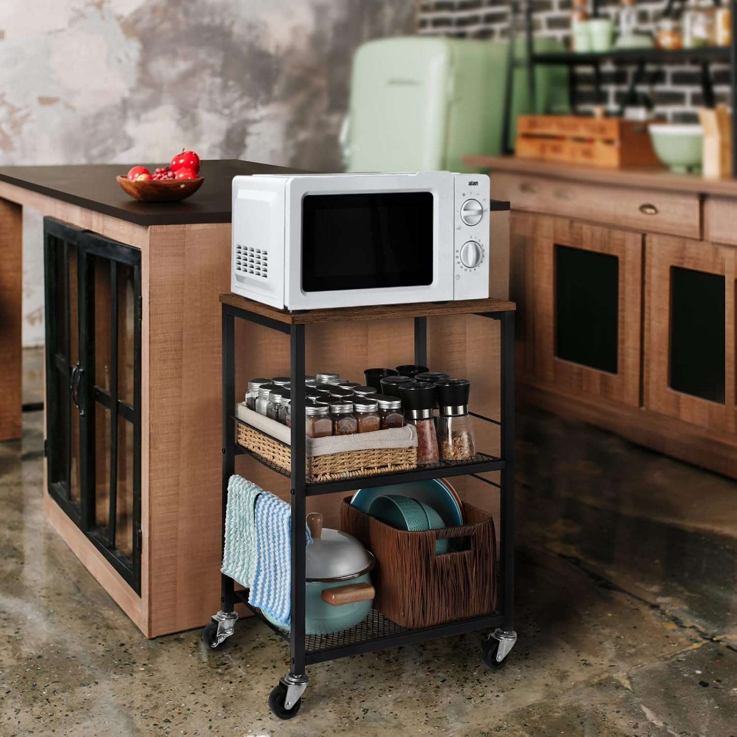 Brown 3-Tier Multifunctional Rolling Cart