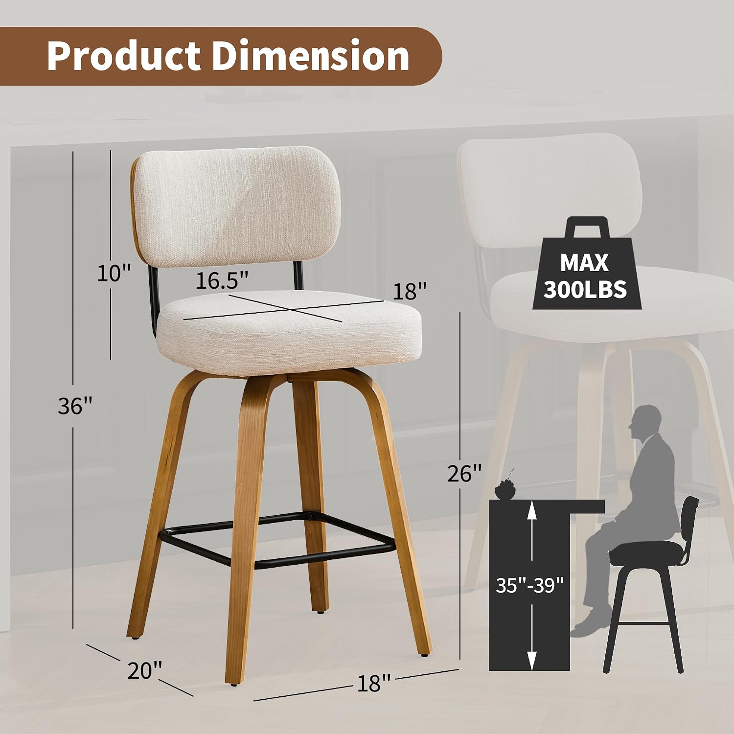 Beige Linen Swivel Stools Set 3