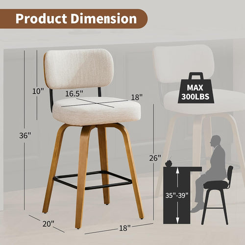 Beige Linen Swivel Stools Set 3