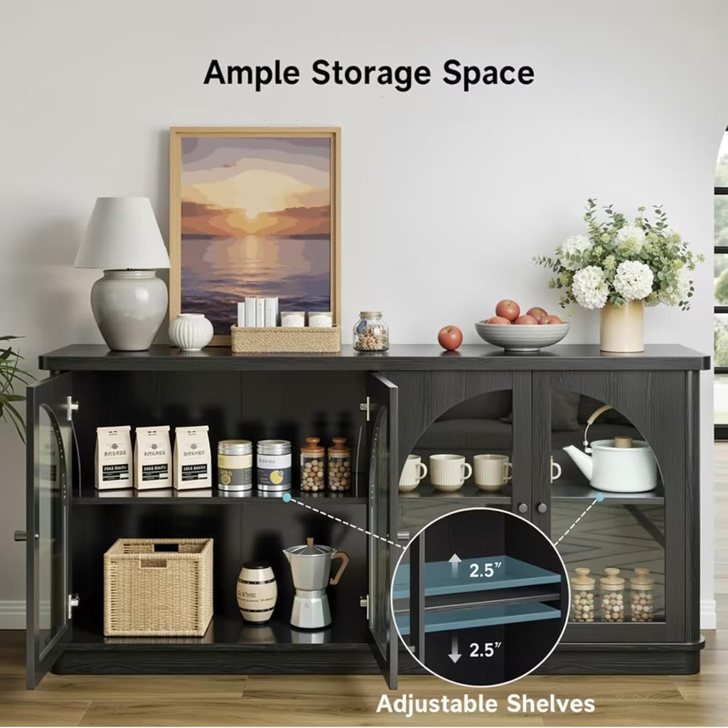 Black Arched Glass Door Modern Sideboard Cabinet