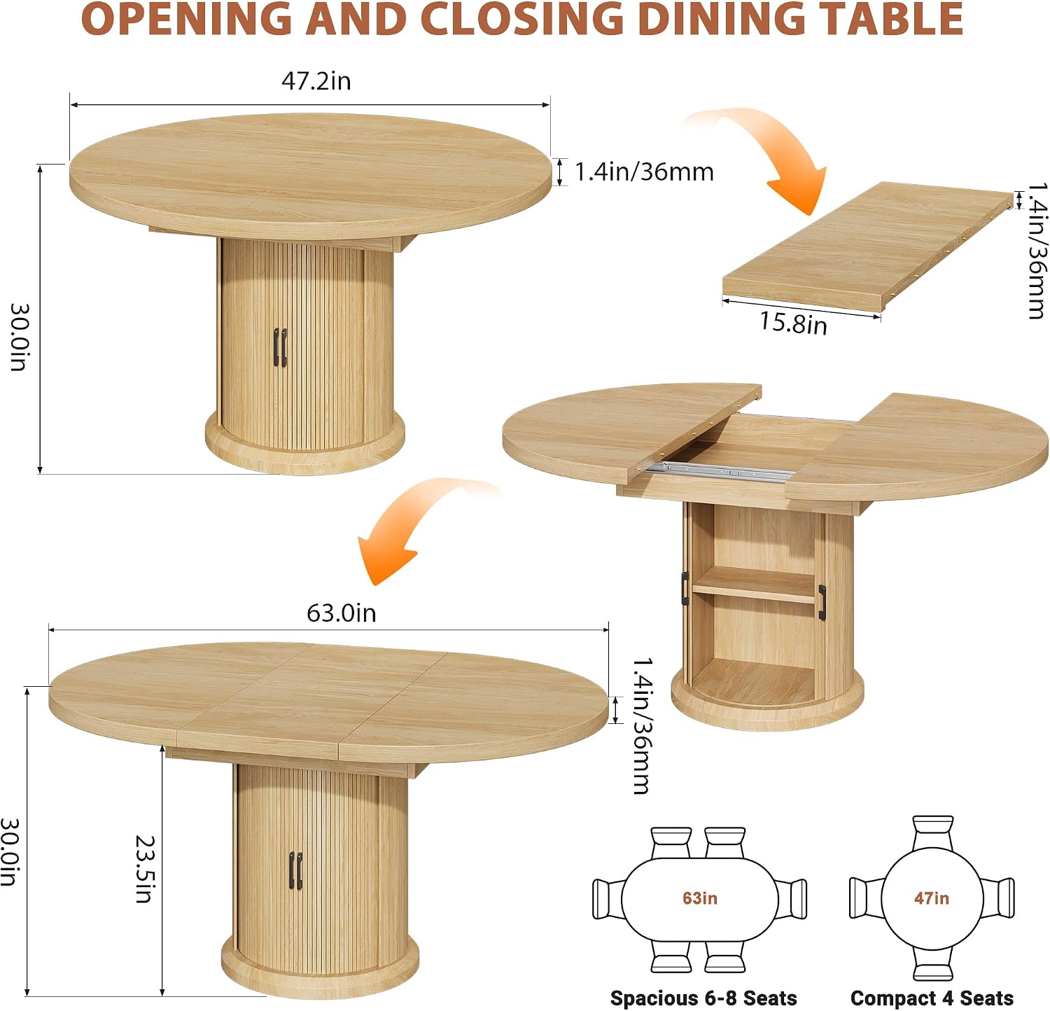 Oak Pedestal Extendable Round Dining Table