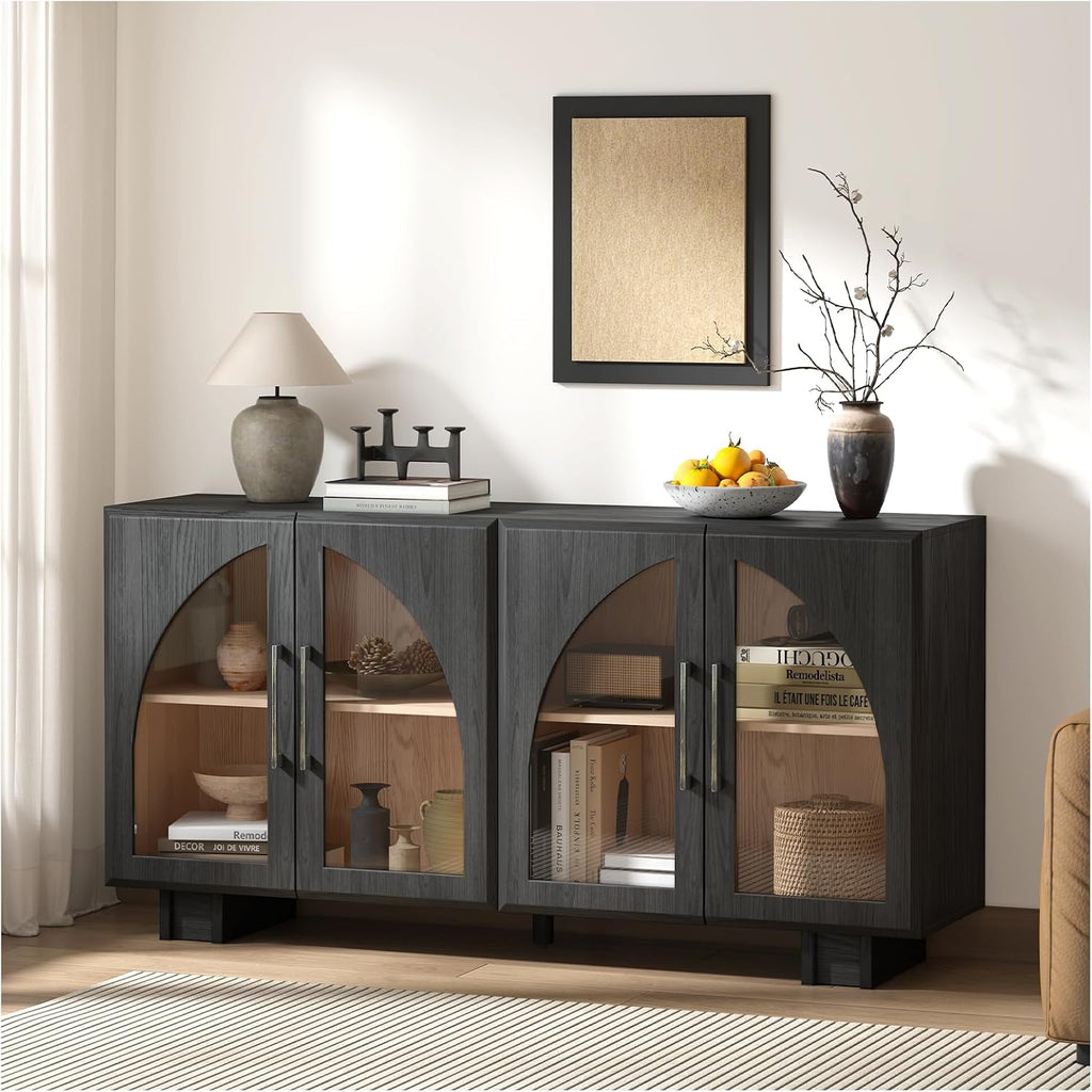 Black Modern Arched Glass Door Sideboard Cabinet