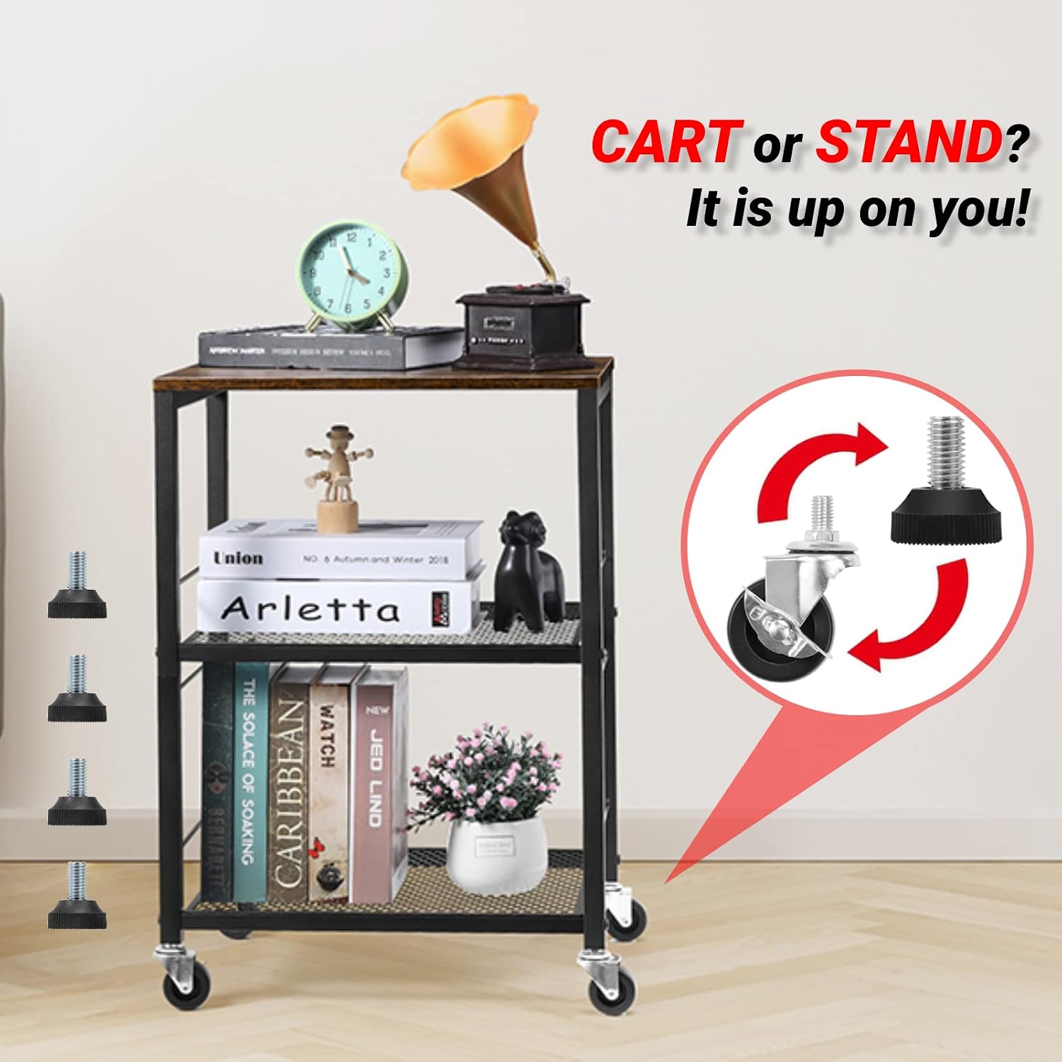 Brown 3-Tier Multifunctional Rolling Cart