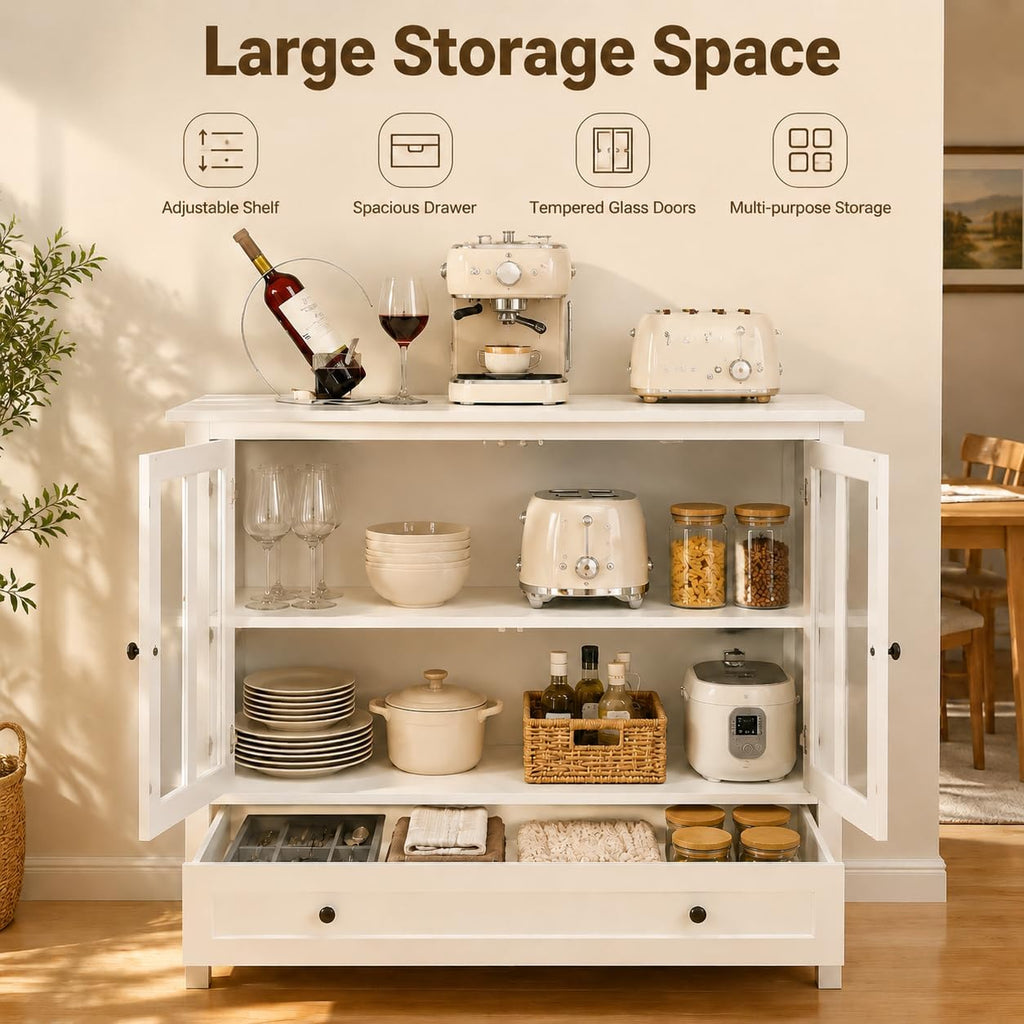 White Glass Door Storage Sideboard