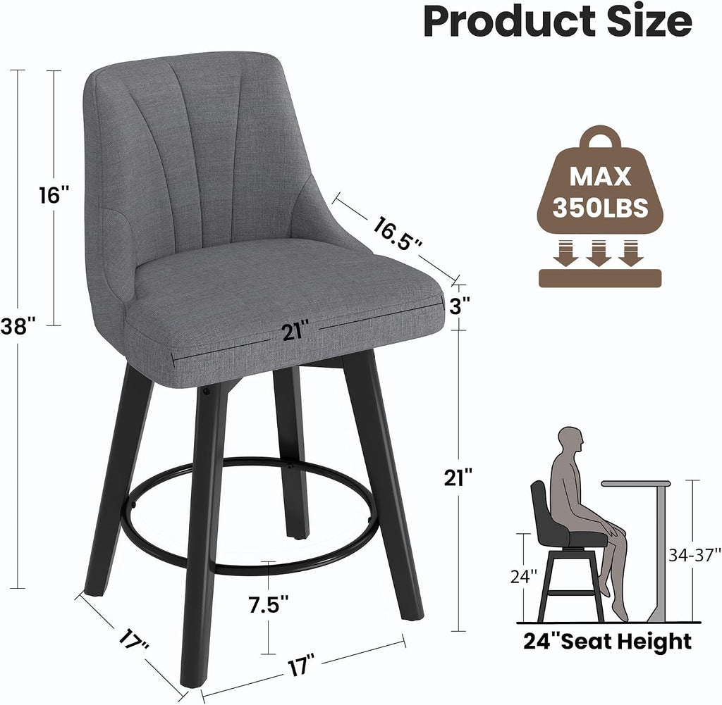 Dark Gray Wood Swivel Bar Stools Set of 3
