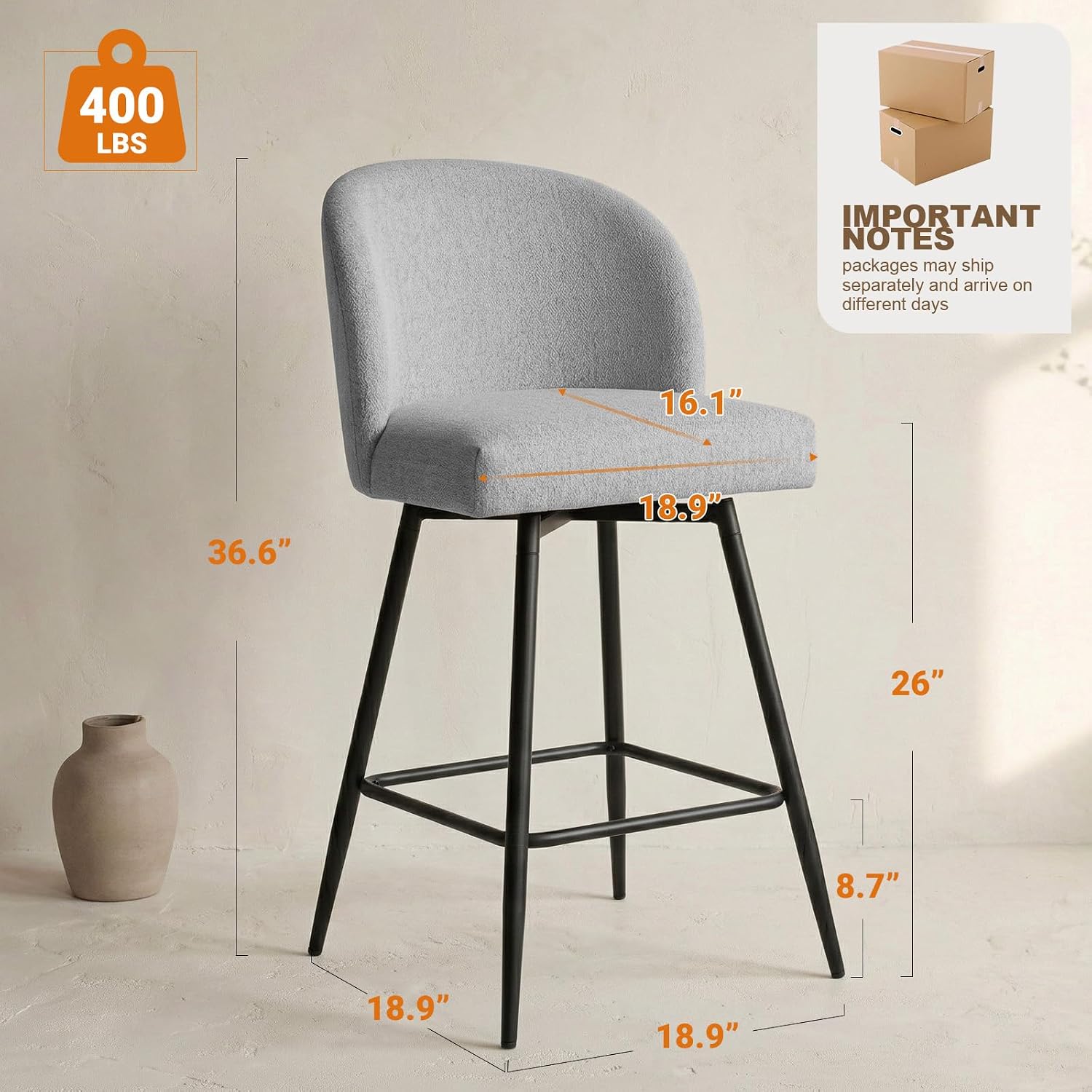 Gray Linen Swivel Stools Set 4