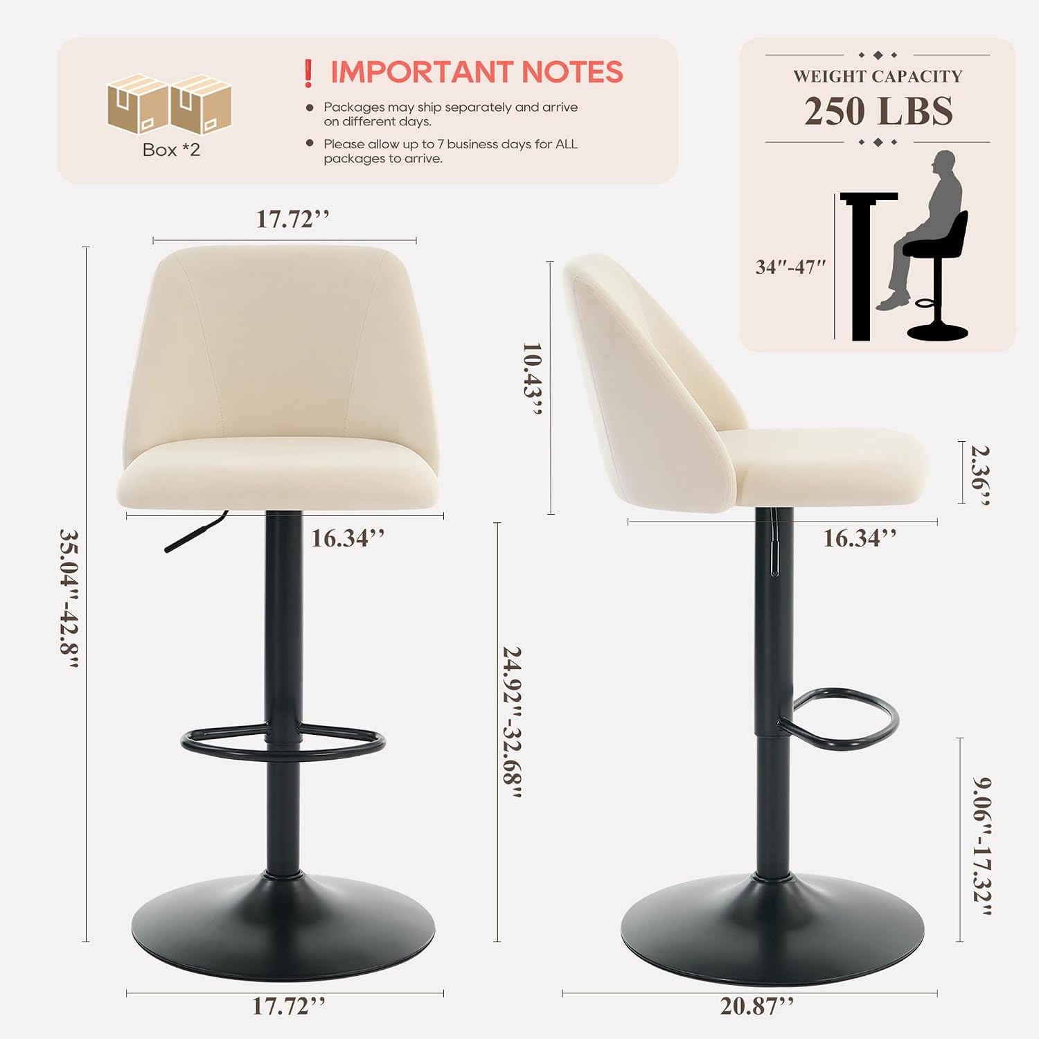 Beige Adjustable Swivel Stools Set 4