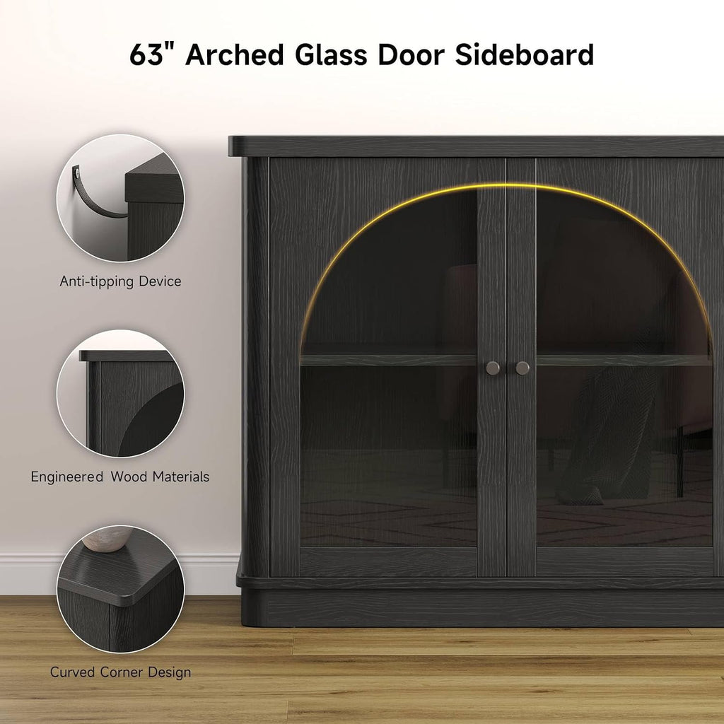 Black Arched Glass Door Modern Sideboard Cabinet