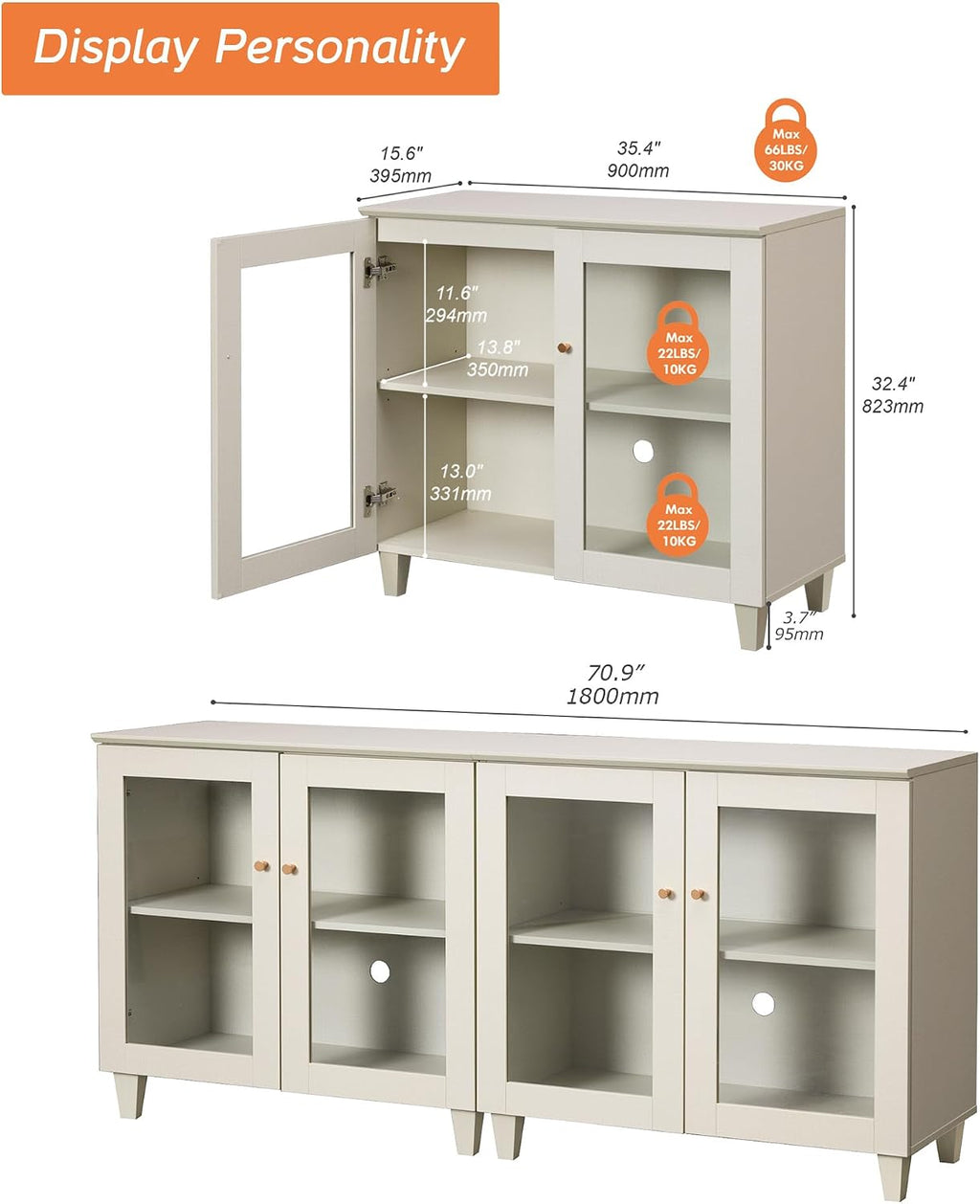 Light Beige Tempered Glass Door Coffee Bar Sideboard