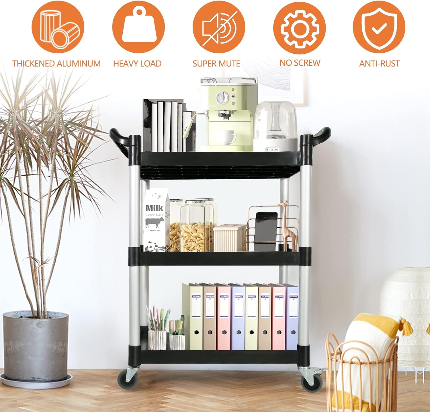 Black 3-Tier Heavy-Duty Service Cart