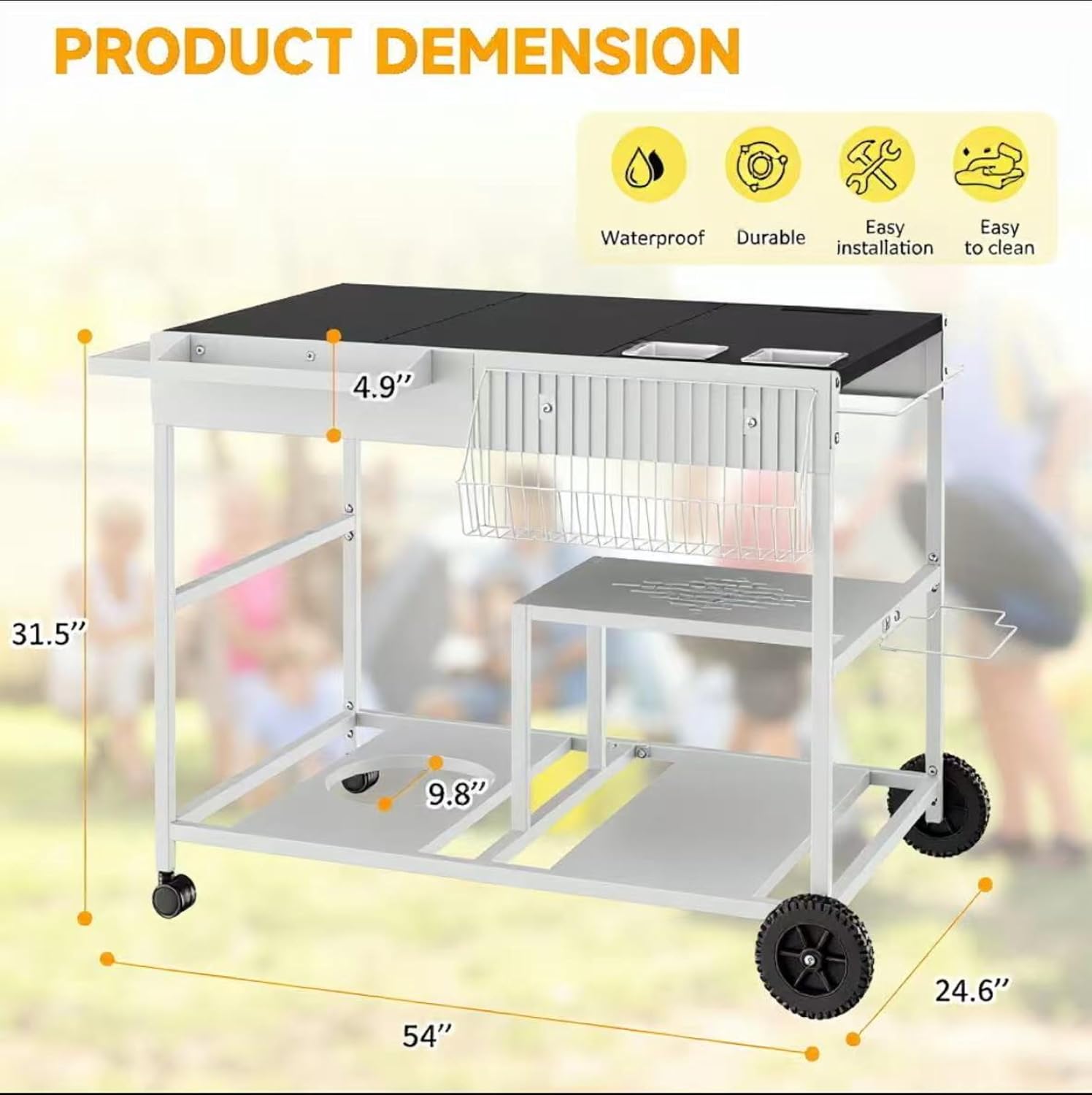 Rolling Black Countertop Kitchen Prep Cart