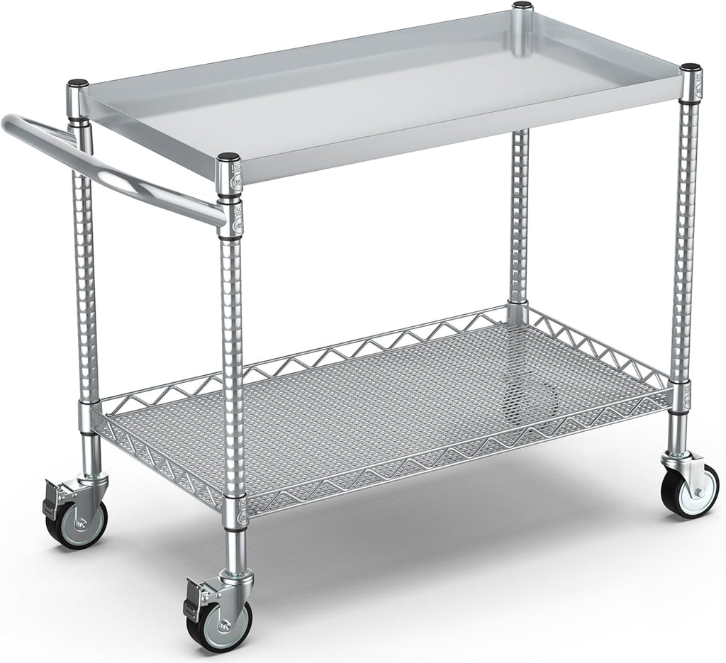 Silver 2-Tier Large Rolling Tool Cart