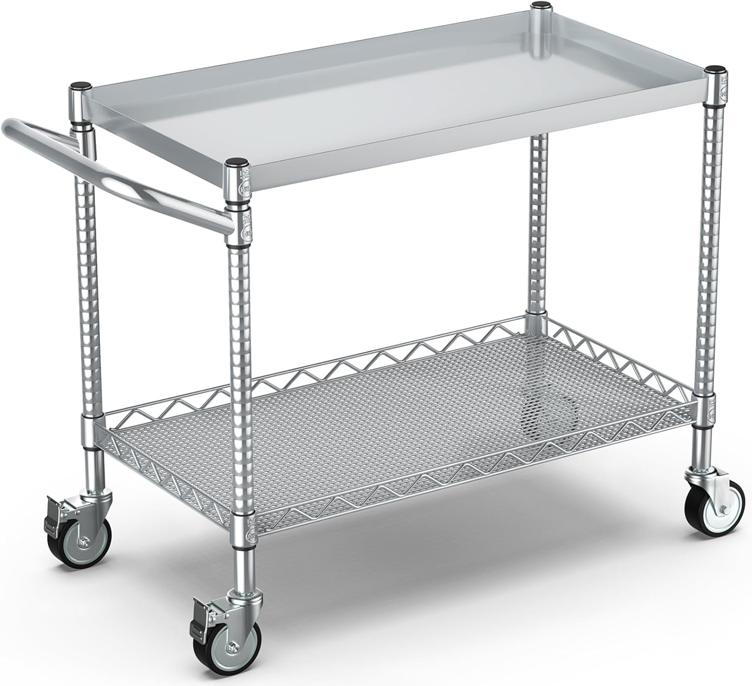 Silver 2-Tier Large Rolling Tool Cart