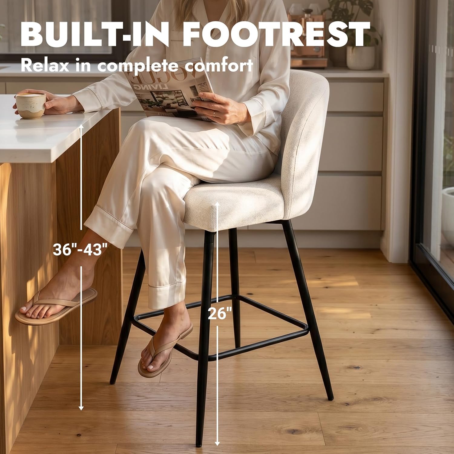Beige Linen Swivel Stools Set 4